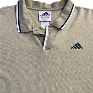 VTG Adidas Polo Shirt Mens XL Beige Blue Trim Short Sleeve‎ Golf Y2K Sportswear